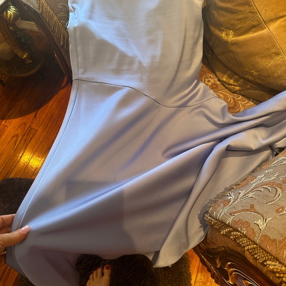 Aidan mattox baby blue silk Long one shoulder mermaid gown size 8 - Picture 6 of 13